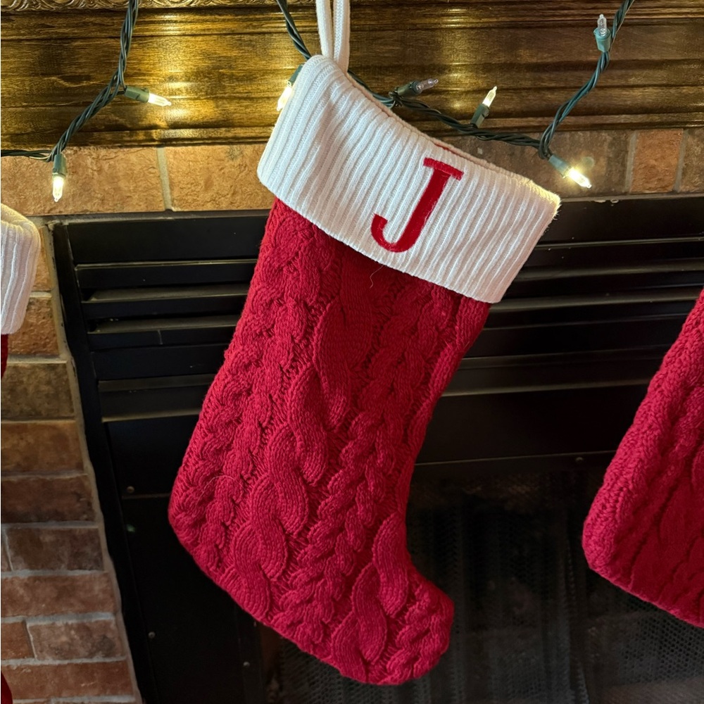 Red Cable Knit Christmas Stocking with Initial